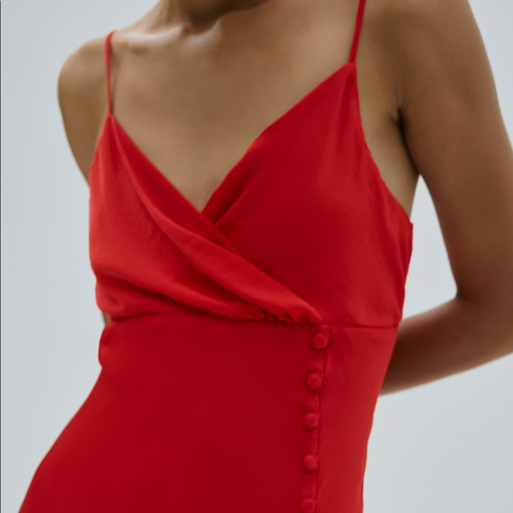 ❤️Bloggers Favorite❤️NWT Zara SATIN CAMISOLE DRESS in Red - Picture 13 of 15